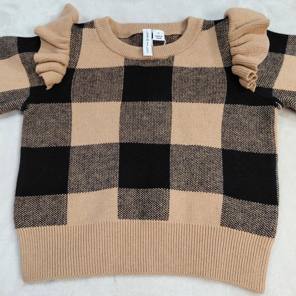 NWT Janie and Jack Black and Tan Checkered Sweater